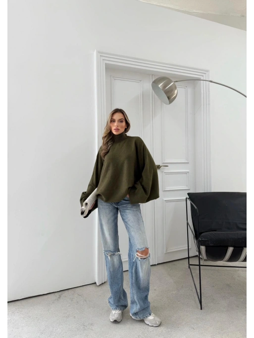 YARASA KOL BOĞAZLI OVERSİZE KAZAK HAKİ