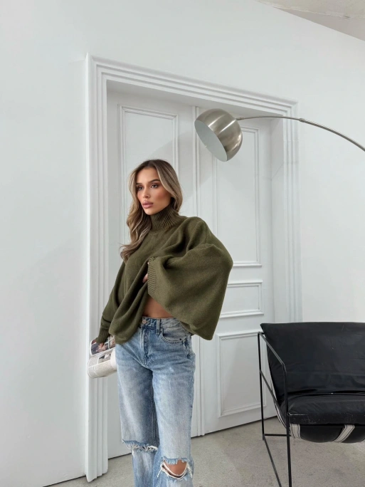 YARASA KOL BOĞAZLI OVERSİZE KAZAK HAKİ