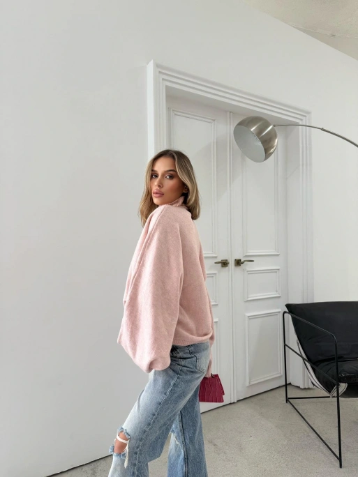 YARASA KOL BOĞAZLI OVERSİZE KAZAK PEMBE