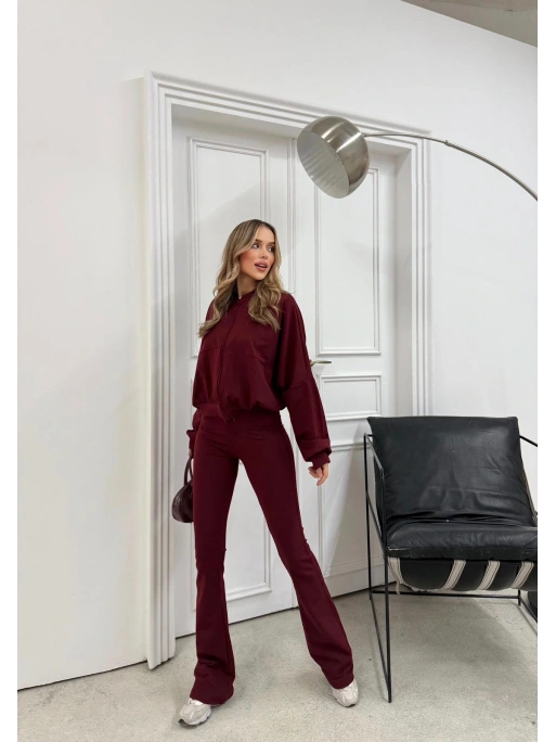 YARASA KOL HIRKA VE YARIM İSPANYOL PAÇA MODAL KUMAŞ İKİLİ TAKIM BORDO