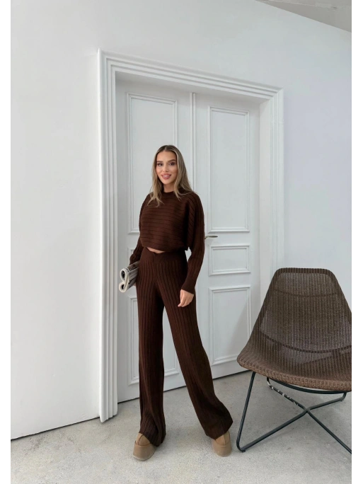YARASA KOL KAZAK VE PANTOLONLU TRİKO İKİLİ TAKIM KAHVE
