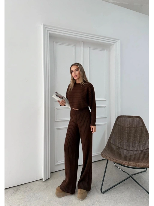 YARASA KOL KAZAK VE PANTOLONLU TRİKO İKİLİ TAKIM KAHVE