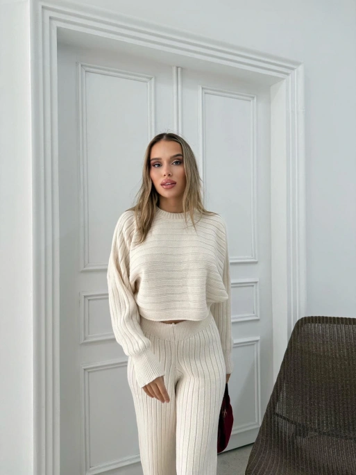 YARASA KOL KAZAK VE PANTOLONLU TRİKO İKİLİ TAKIM KREM