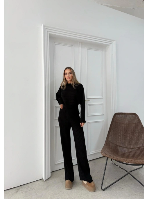 YARASA KOL KAZAK VE PANTOLONLU TRİKO İKİLİ TAKIM SİYAH