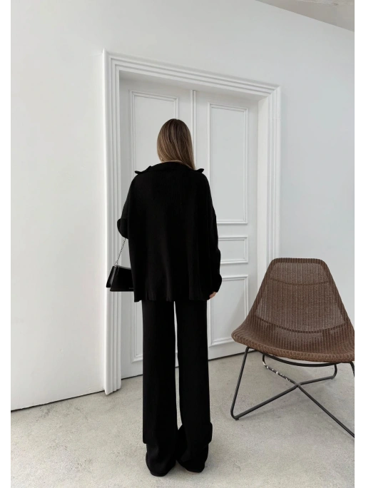 YARIM FERMUAR DETAYOVERSİZE KAZAK VE PANTOLONLU TRİKO   İKİLİ TAKIM SİYAH