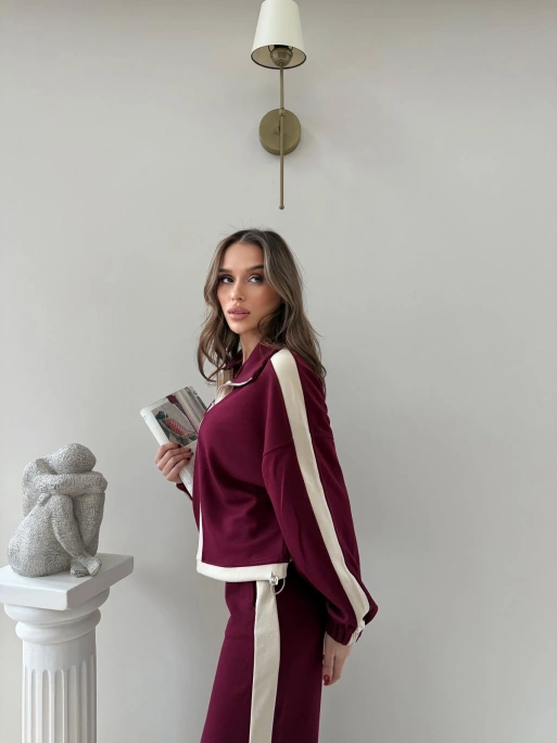 YARIM FERMUARLİ GARNE DETAY İKİLİ MODAL TAKIM BORDO