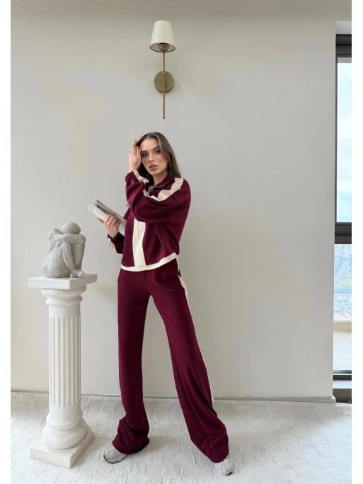 YARIM FERMUARLİ GARNE DETAY İKİLİ MODAL TAKIM BORDO