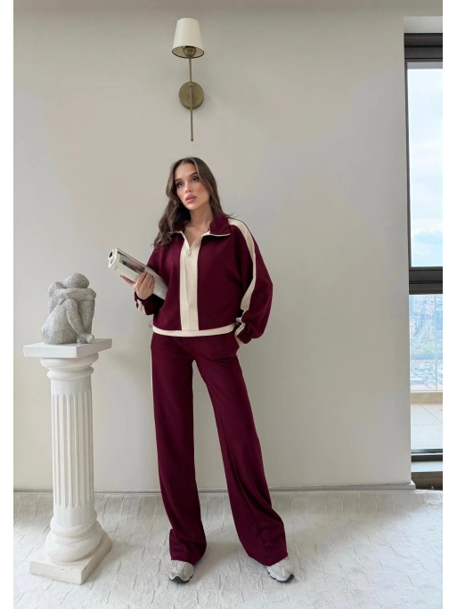 YARIM FERMUARLİ GARNE DETAY İKİLİ MODAL TAKIM BORDO