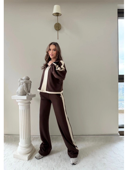 YARIM FERMUARLİ GARNE DETAY İKİLİ MODAL TAKIM KAHVE