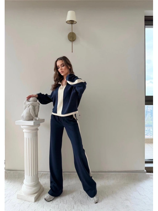 YARIM FERMUARLİ GARNE DETAY İKİLİ MODAL TAKIM LACİVERT