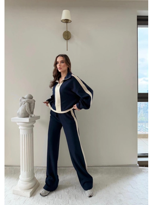 YARIM FERMUARLİ GARNE DETAY İKİLİ MODAL TAKIM LACİVERT