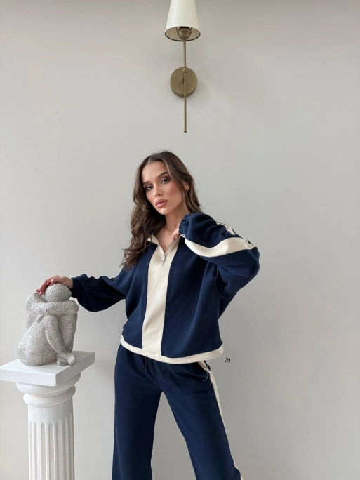 YARIM FERMUARLİ GARNE DETAY İKİLİ MODAL TAKIM LACİVERT