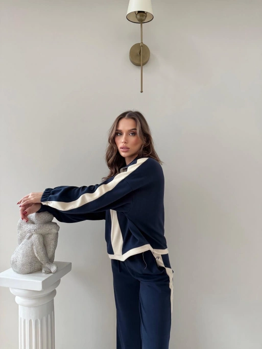 YARIM FERMUARLİ GARNE DETAY İKİLİ MODAL TAKIM LACİVERT