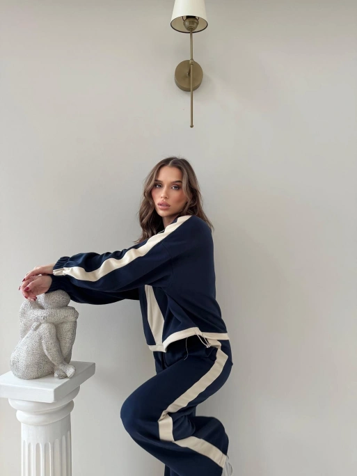 YARIM FERMUARLİ GARNE DETAY İKİLİ MODAL TAKIM LACİVERT