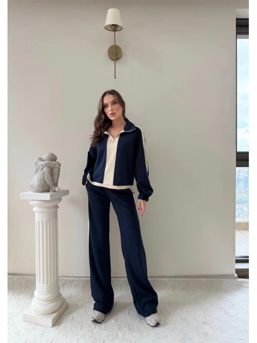 YARIM FERMUARLİ GARNE DETAY İKİLİ MODAL TAKIM LACİVERT