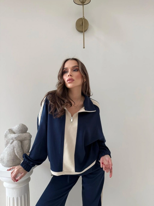 YARIM FERMUARLİ GARNE DETAY İKİLİ MODAL TAKIM LACİVERT