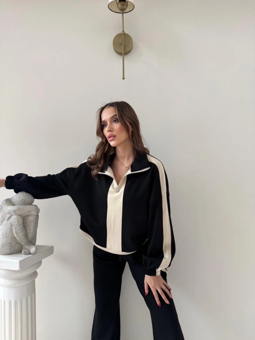 YARIM FERMUARLİ GARNE DETAY İKİLİ MODAL TAKIM SİYAH