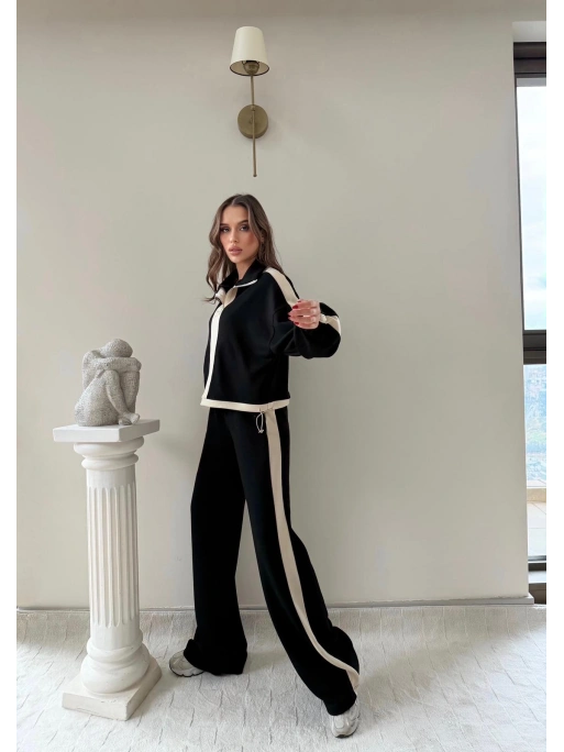 YARIM FERMUARLİ GARNE DETAY İKİLİ MODAL TAKIM SİYAH