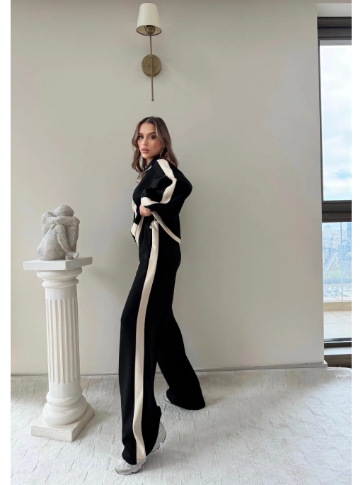 YARIM FERMUARLİ GARNE DETAY İKİLİ MODAL TAKIM SİYAH