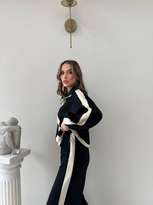 YARIM FERMUARLİ GARNE DETAY İKİLİ MODAL TAKIM SİYAH