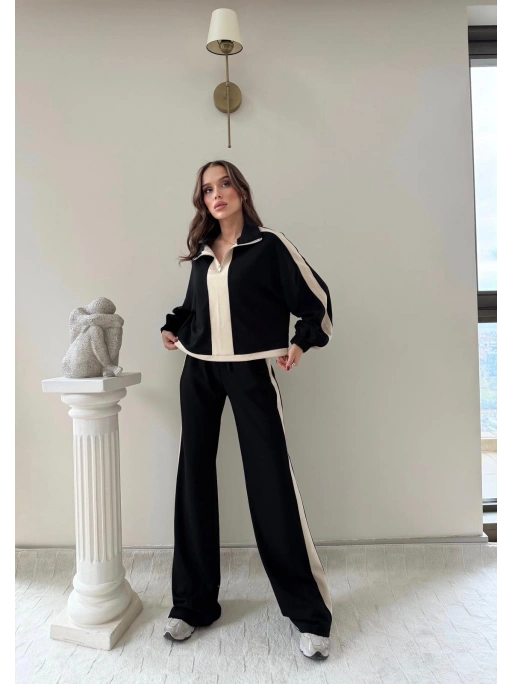 YARIM FERMUARLİ GARNE DETAY İKİLİ MODAL TAKIM SİYAH