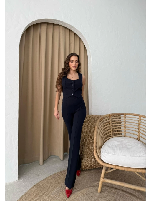 YELEK VE PANTOLONLU CREP İKİLİ TAKIM LACİVERT