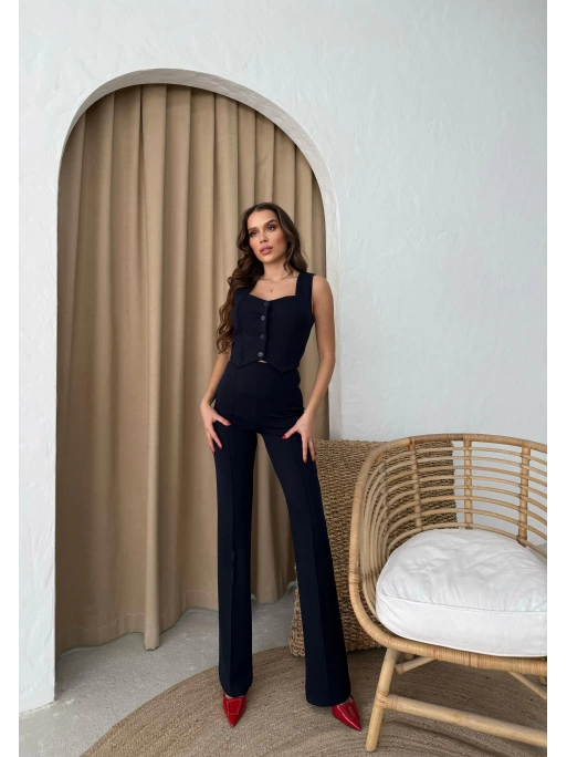 YELEK VE PANTOLONLU CREP İKİLİ TAKIM LACİVERT