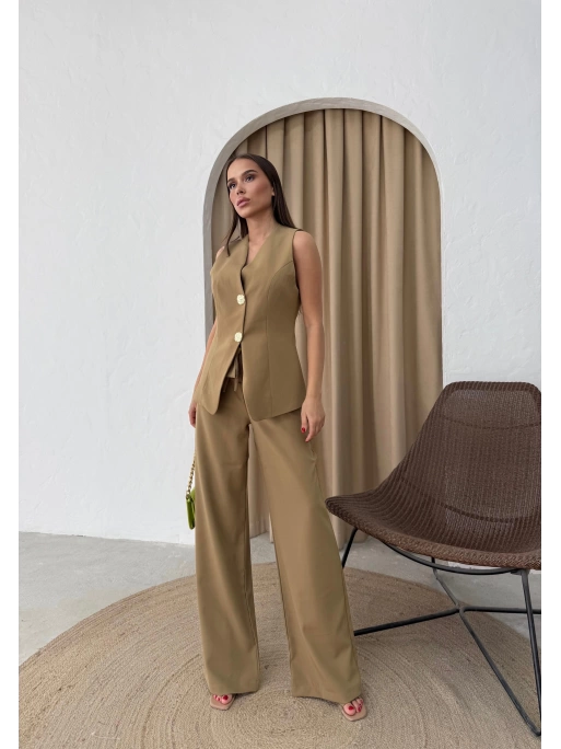 YELEK VE PANTOLONLU GOLD DÜĞME DETAY İKİLİ TAKIM YEŞİL