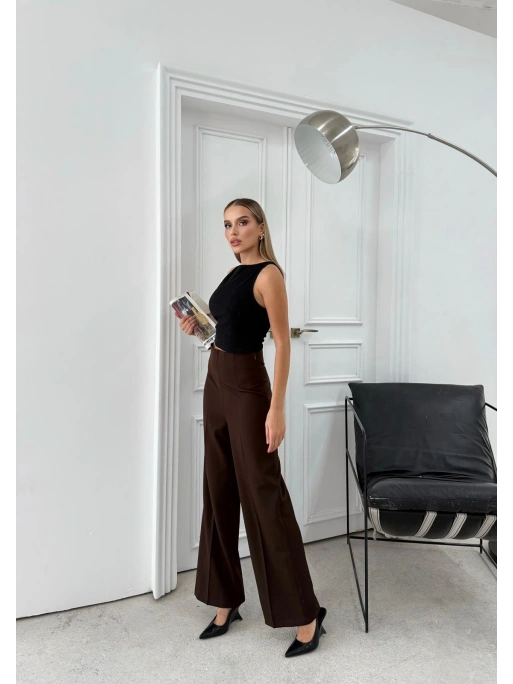 YÜKSEK BEL BİLEK BOY KUMAŞ PANTOLON KAHVE