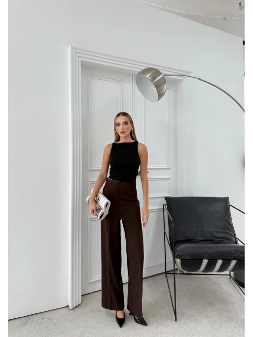 YÜKSEK BEL BİLEK BOY KUMAŞ PANTOLON KAHVE