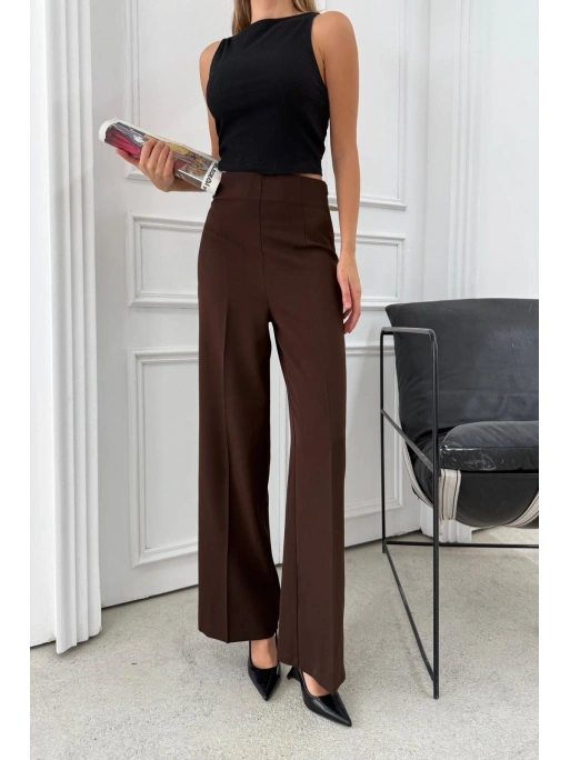 YÜKSEK BEL BİLEK BOY KUMAŞ PANTOLON KAHVE