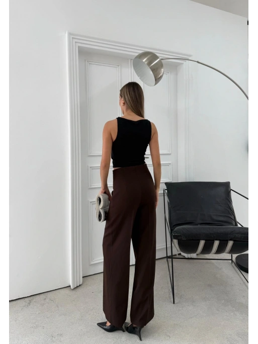 YÜKSEK BEL BİLEK BOY KUMAŞ PANTOLON KAHVE