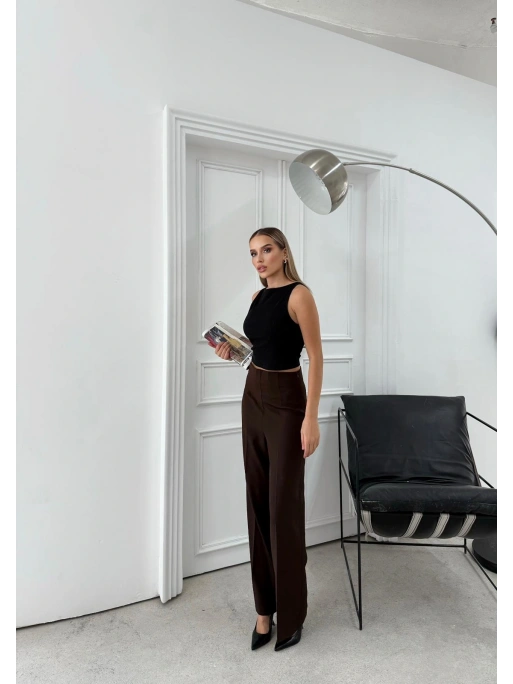 YÜKSEK BEL BİLEK BOY KUMAŞ PANTOLON KAHVE