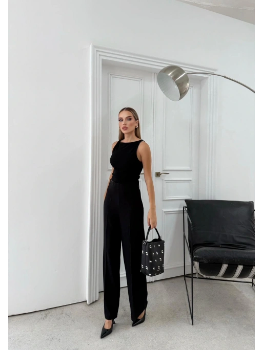 YÜKSEK BEL BİLEK BOY KUMAŞ PANTOLON SİYAH