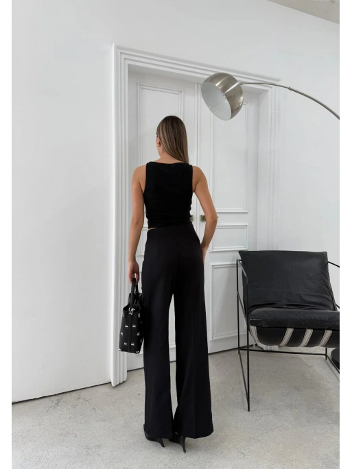 YÜKSEK BEL BİLEK BOY KUMAŞ PANTOLON SİYAH