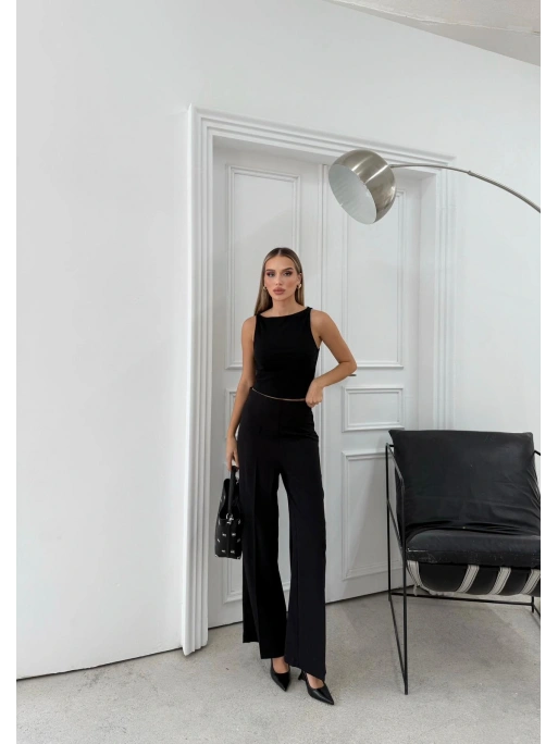 YÜKSEK BEL BİLEK BOY KUMAŞ PANTOLON SİYAH