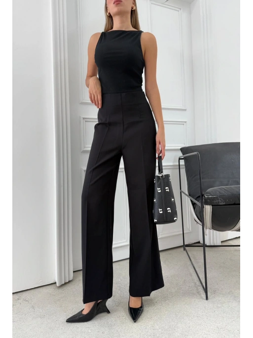 YÜKSEK BEL BİLEK BOY KUMAŞ PANTOLON SİYAH