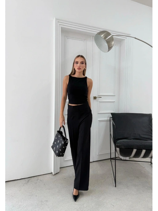 YÜKSEK BEL BİLEK BOY KUMAŞ PANTOLON SİYAH