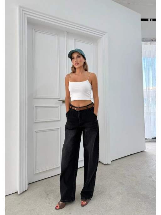 YÜKSEK BEL GENİŞ PAÇA JEAN PANTOLON SİYAH