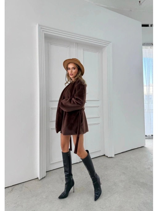 YUMOŞ KUMAŞ İÇ ASTARLI KUŞAKLI KABAN KAHVE