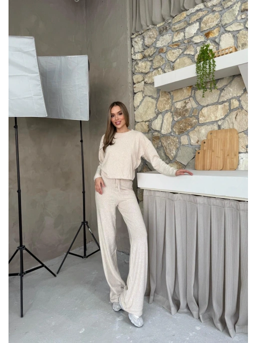 YUMOŞ TRİKO KUMAŞ KAZAK VE PANTOLONLU İKİLİ TAKIM BEJ