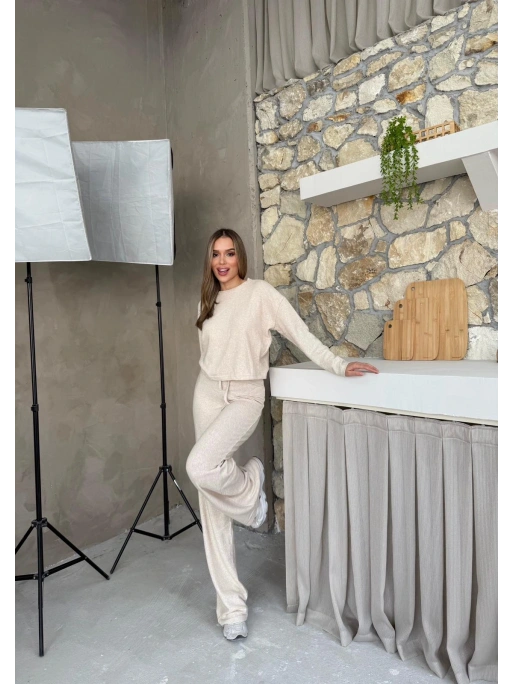 YUMOŞ TRİKO KUMAŞ KAZAK VE PANTOLONLU İKİLİ TAKIM BEJ