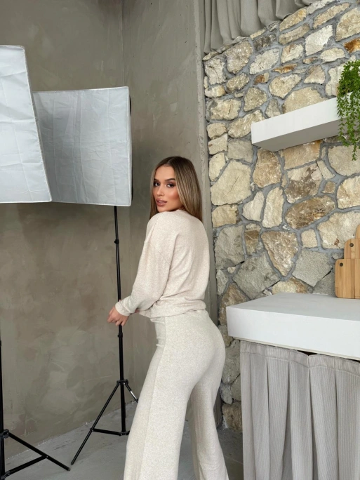 YUMOŞ TRİKO KUMAŞ KAZAK VE PANTOLONLU İKİLİ TAKIM BEJ