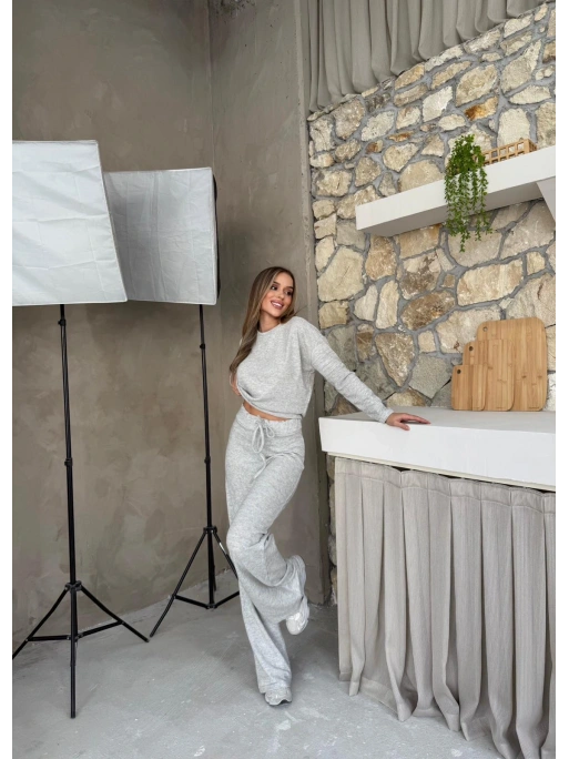 YUMOŞ TRİKO KUMAŞ KAZAK VE PANTOLONLU İKİLİ TAKIM GRİ