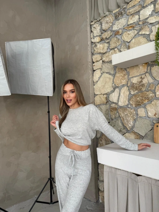 YUMOŞ TRİKO KUMAŞ KAZAK VE PANTOLONLU İKİLİ TAKIM GRİ