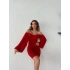 KOL TÜL GLOPLU ELBİSE KIRMIZI