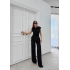 AKSESUAR DETAY BLUZ VE PANTOLONLU GOFRE İKİLİ TAKIM SİYAH