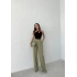 APOLET KEMER DETAY PİLELİ PALAZZO KETEN PANTOLON HAKİ