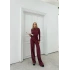 ASİMETRİK BEL KUŞAKLI BLUZ VE PANTOLONLU İKİLİ TAKIM BORDO
