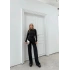 ASİMETRİK BEL KUŞAKLI BLUZ VE PANTOLONLU İKİLİ TAKIM SİYAH